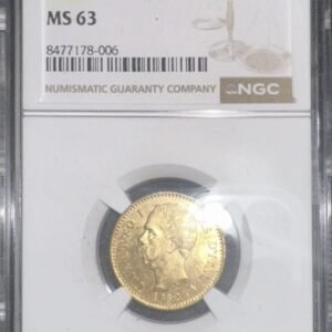 1882 Italian 20 Lire Gold Coin MS-63 1882R Italy G20L NGC Certified MS63
