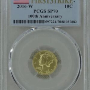 2016-W Mercury Dime Gold PCGS SP 70 1/10 Oz US Mint 10C First Strike Flag Label