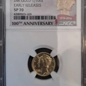 2016 W Mercury Dime 10C Gold Commemorative 1/10th Oz NGC SP70 Early Releases