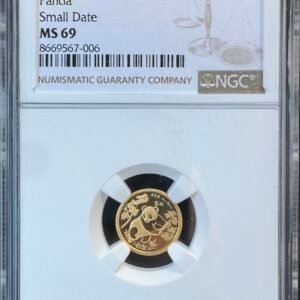 1992 Gold Panda 1/20 oz. 5 Yuan Small Date NGC MS69