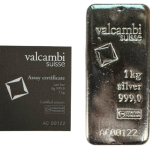 1 Kilo Silver Bar Valcambi Mint 999.0 Silver Bullion Bar w/ Assay Card
