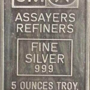 Johnson Matthey - 5 Oz - BLANK BACK 999 Silver Bar - Low Serial# - SEALED 1980s