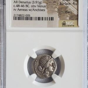 Julius Caesar Silver Denarius Roman Coin (48/7 BC) NGC Choice Fine Venus Aeneas