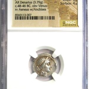 Julius Caesar AR Denarius Silver Venus Coin 46 BC. Certified NGC VF - 5/5 Strike